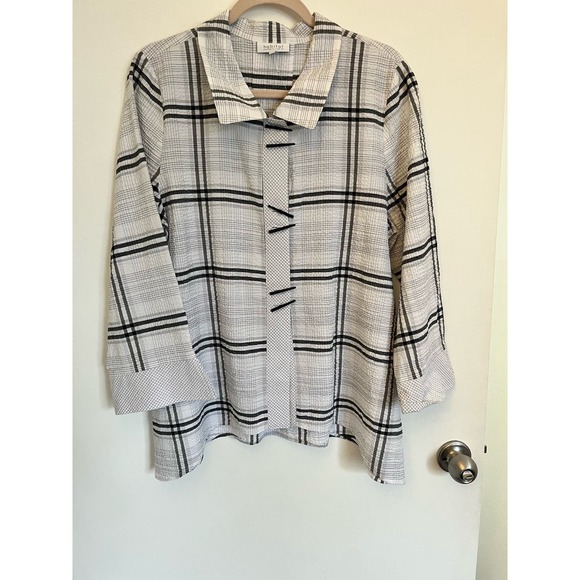 Habitat Clothes To Wear Art To Live in Medium Button Up White Stripe  Plaid - Picture 2 of 6